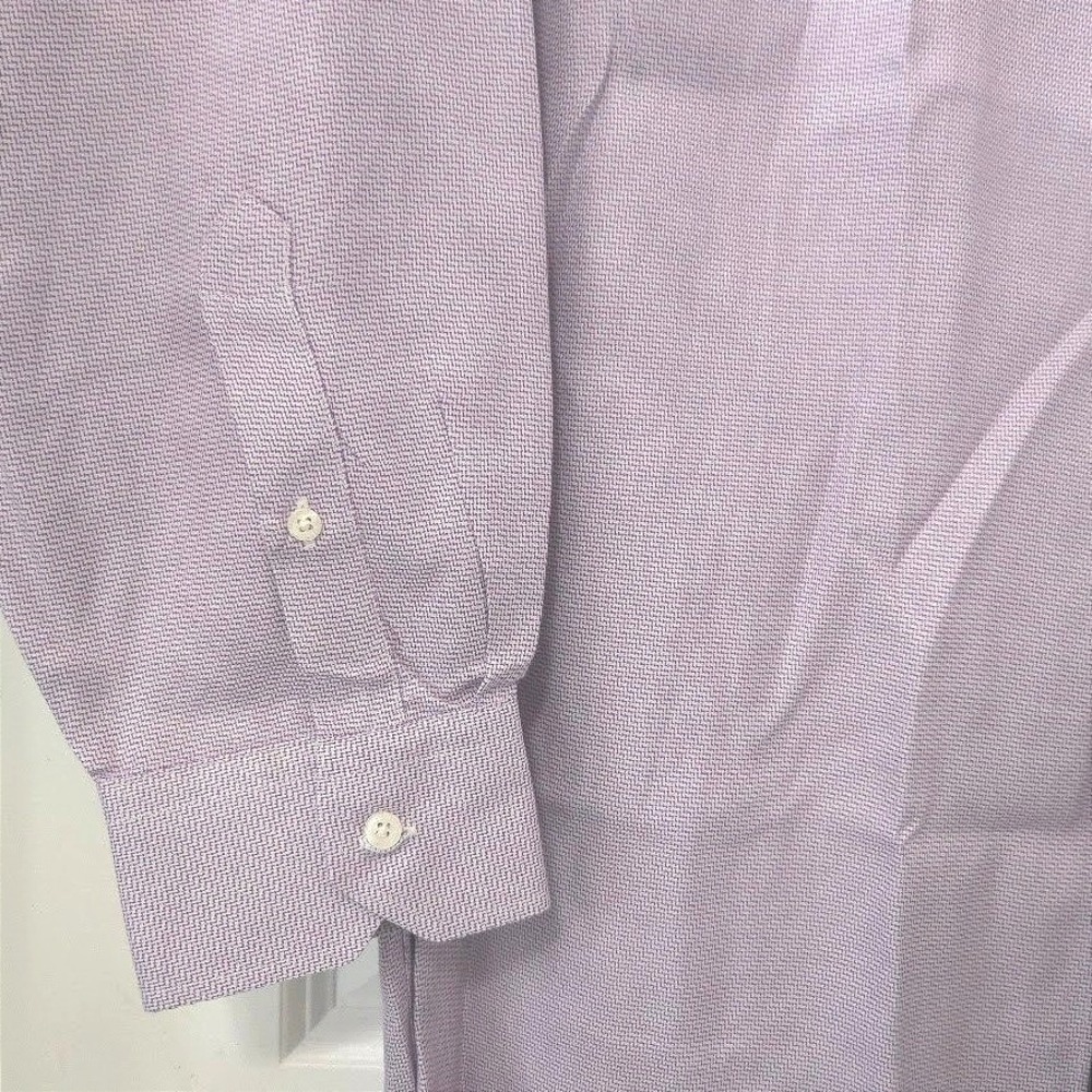 Hart Schaffner Marx Mens 17 35 Purple Micro Check Pima Cotton Non-Iron Shirt - Picture 4 of 5
